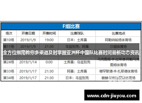 全方位指南教你多渠道及时掌握亚洲杯中国队比赛时间最新动态资讯